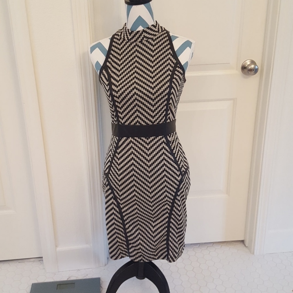 Bodycon dress with vegan leather trim