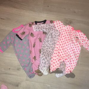 Lot of Four Fleece Baby Girl Newborn Pajamas