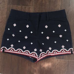 LOFT Deep Navy Blue Shorts with Embroidery Detail