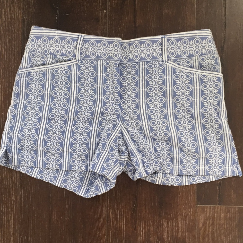 LOFT Blue Cotton Color with White Embroidery Short