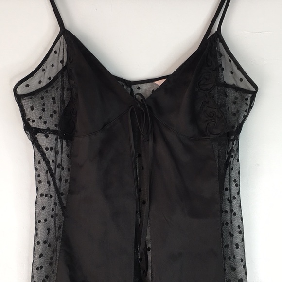 Victoria secret black sheet polka dot baby doll Y2K slip mini dress S - Picture 2 of 5