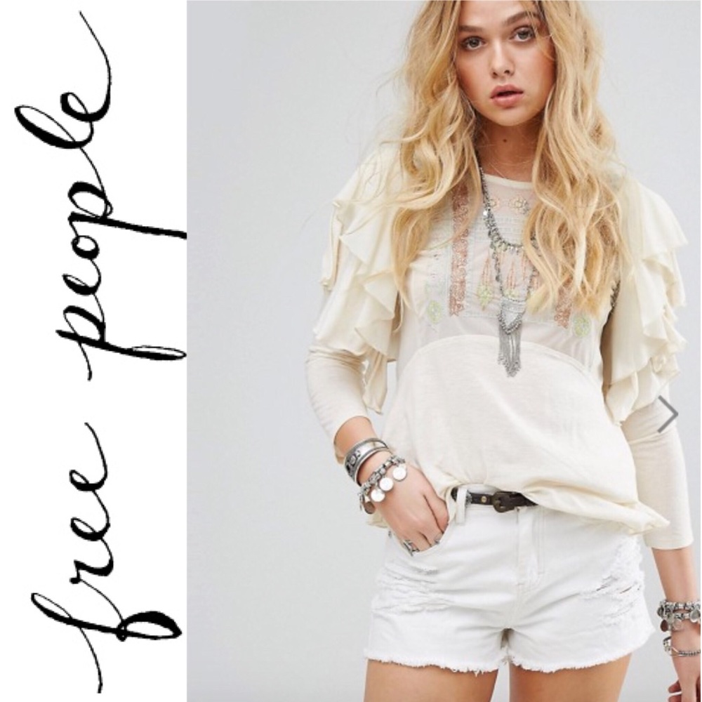 Free People Embroidered Ruffle Blouse C4