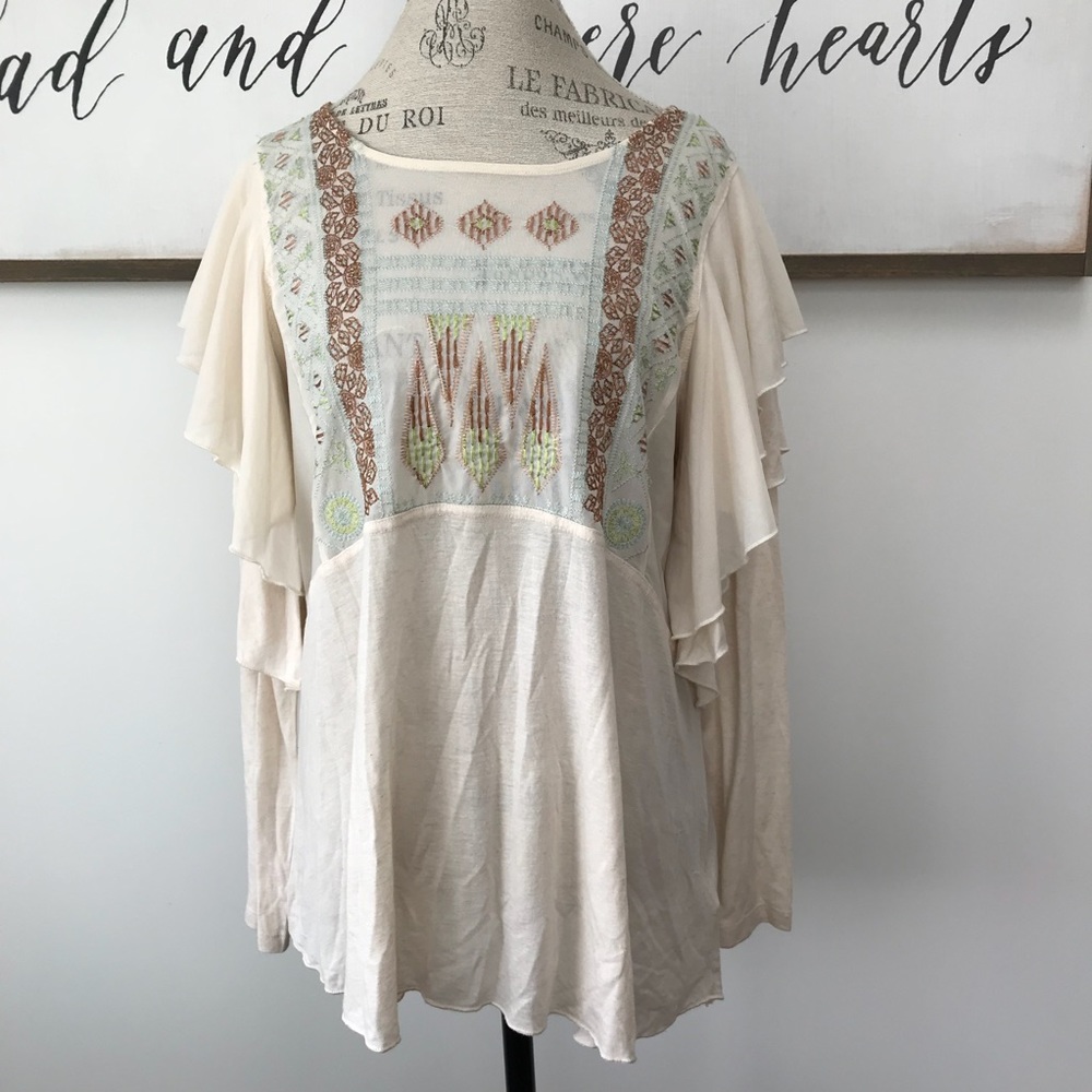Free People Embroidered Ruffle Blouse C4 - Picture 3 of 8