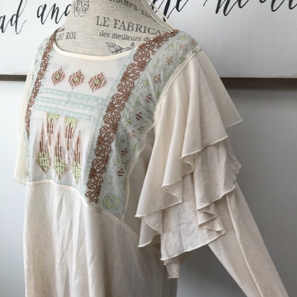 Free People Embroidered Ruffle Blouse C4 - Picture 4 of 8