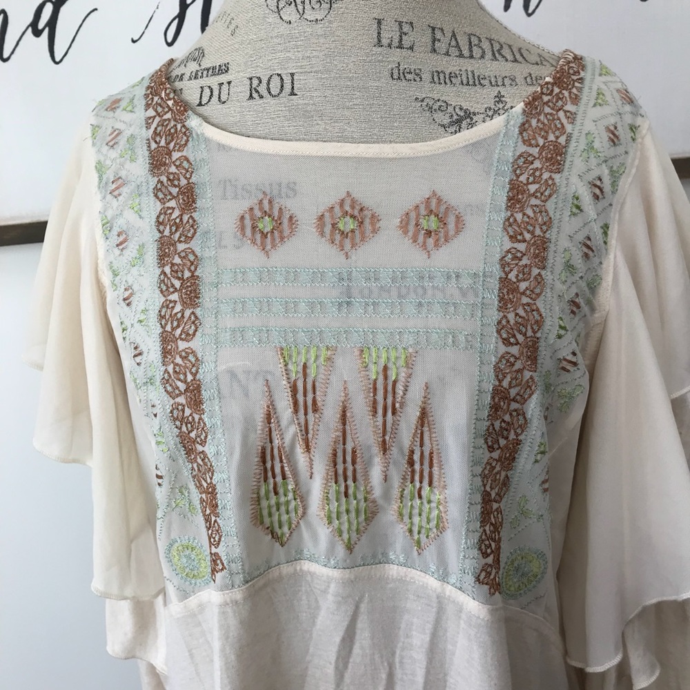 Free People Embroidered Ruffle Blouse C4 - Picture 5 of 8