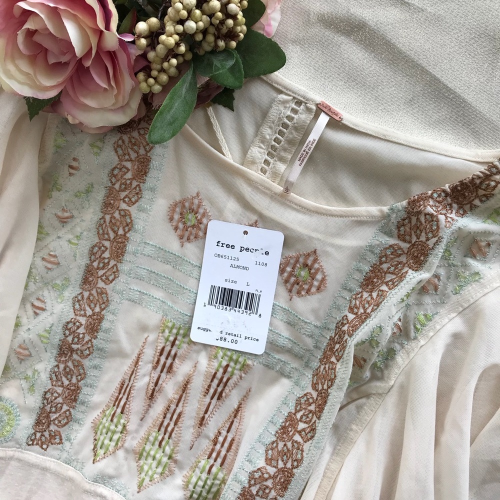 Free People Embroidered Ruffle Blouse C4 - Picture 7 of 8