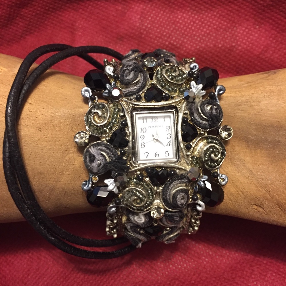 🎁Vintage Art Deco Style Gun-Metal Bling CuffWatch