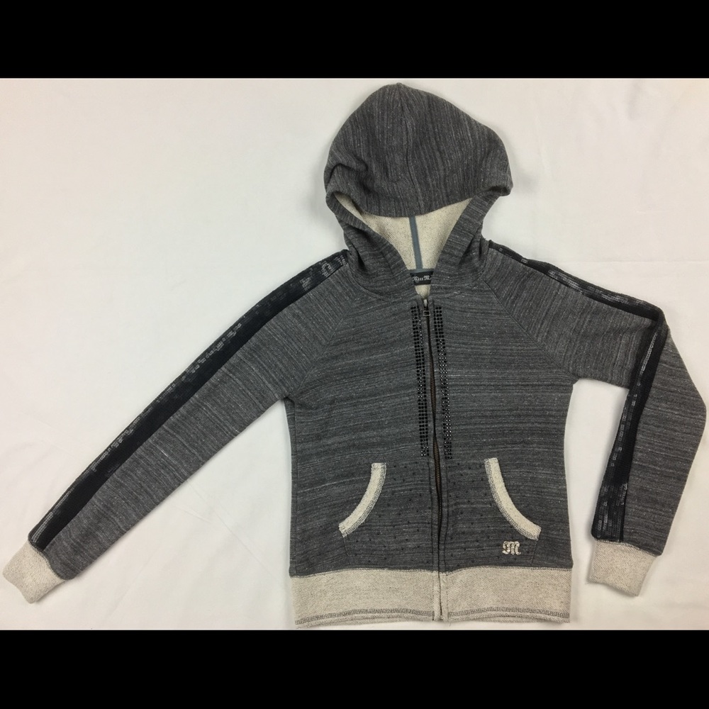 MISS ME Grey Zip Up Hoodie Back Sequins Sz S