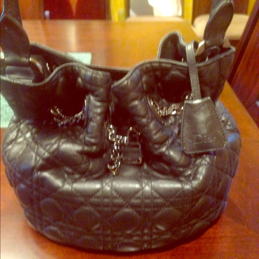 Dior New  Black Lambskin Leather Handbag