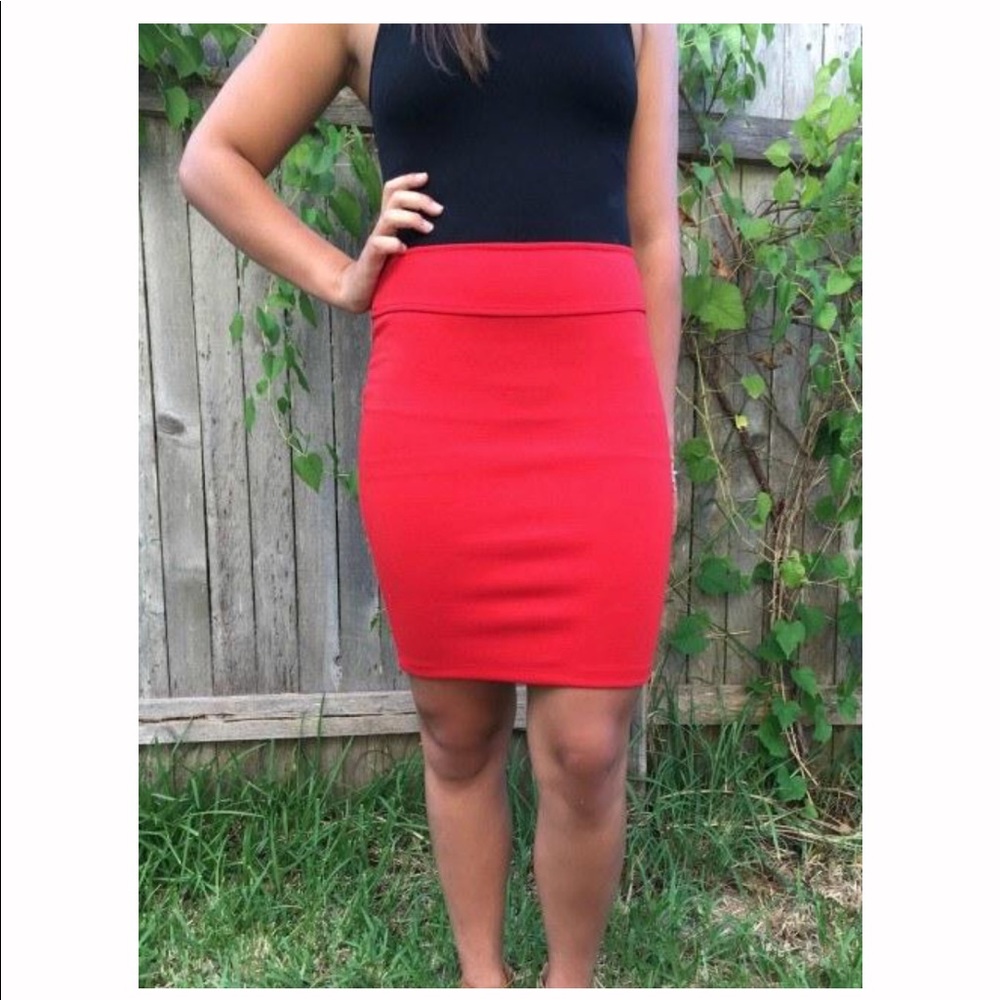 Red pencil skirt
