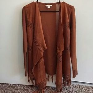 Brown Faux Suede and Knit Cardigan