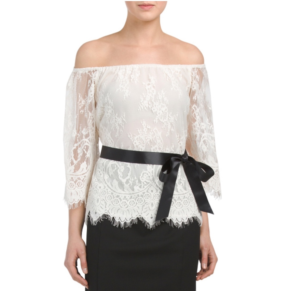 NWT Off Teri Jon Rickie Freeman Lace Top