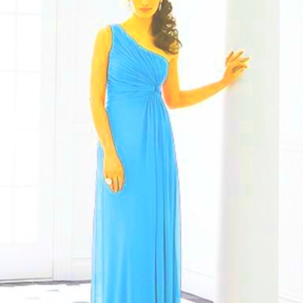 After Six 6651...Full Length, One shoulder, Chiffon Dress....Turquoise...Size 24