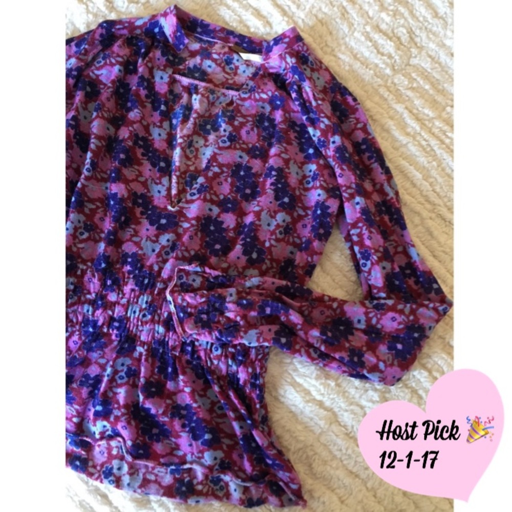 Free People V-Neck Flower Top