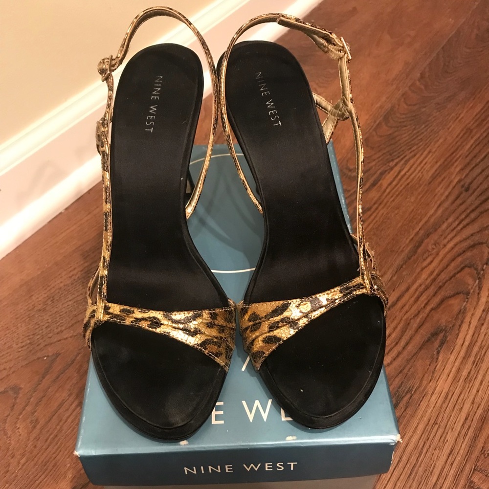 Nine West Leopard Print Ankle Strap Heeled Sandals