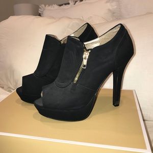Qupid Black Open Toed Bootie Heels