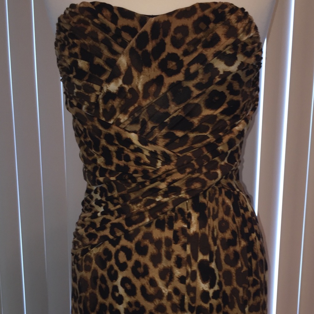 Express strapless leopard print dress.