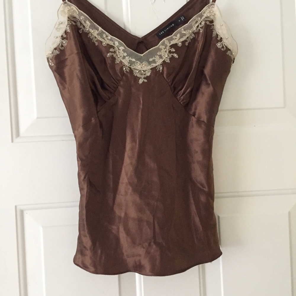 Camisole brown top camisole beige pearl lace Small