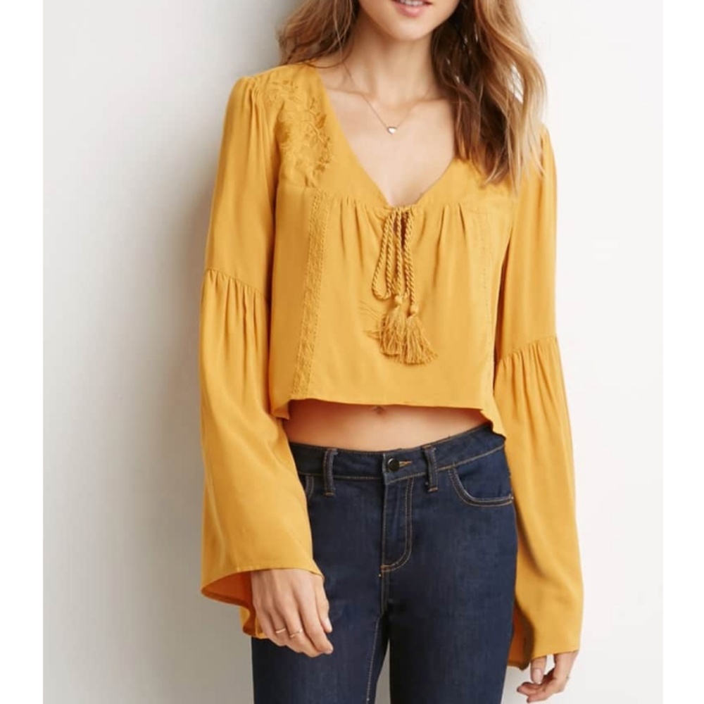 Bell Sleeve Peasant Crop Top