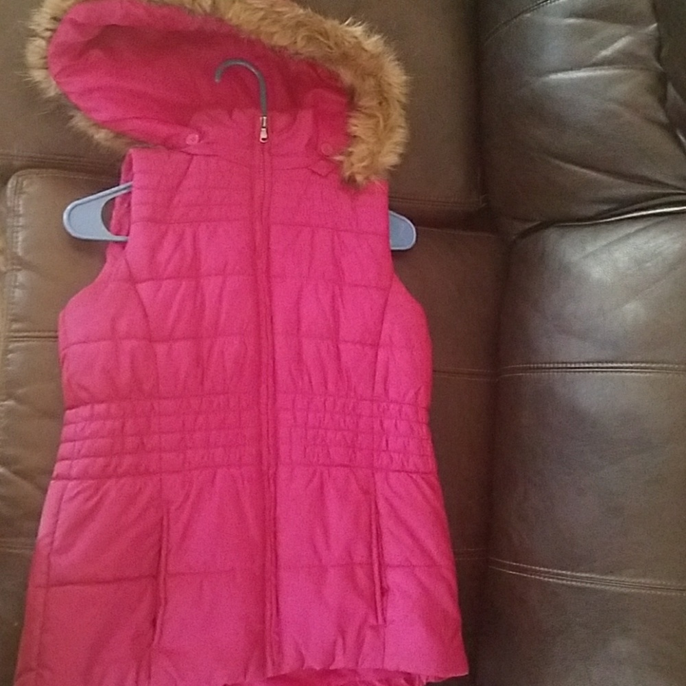 New York & Co Puffy Vest with Faux Fur Lined Hood