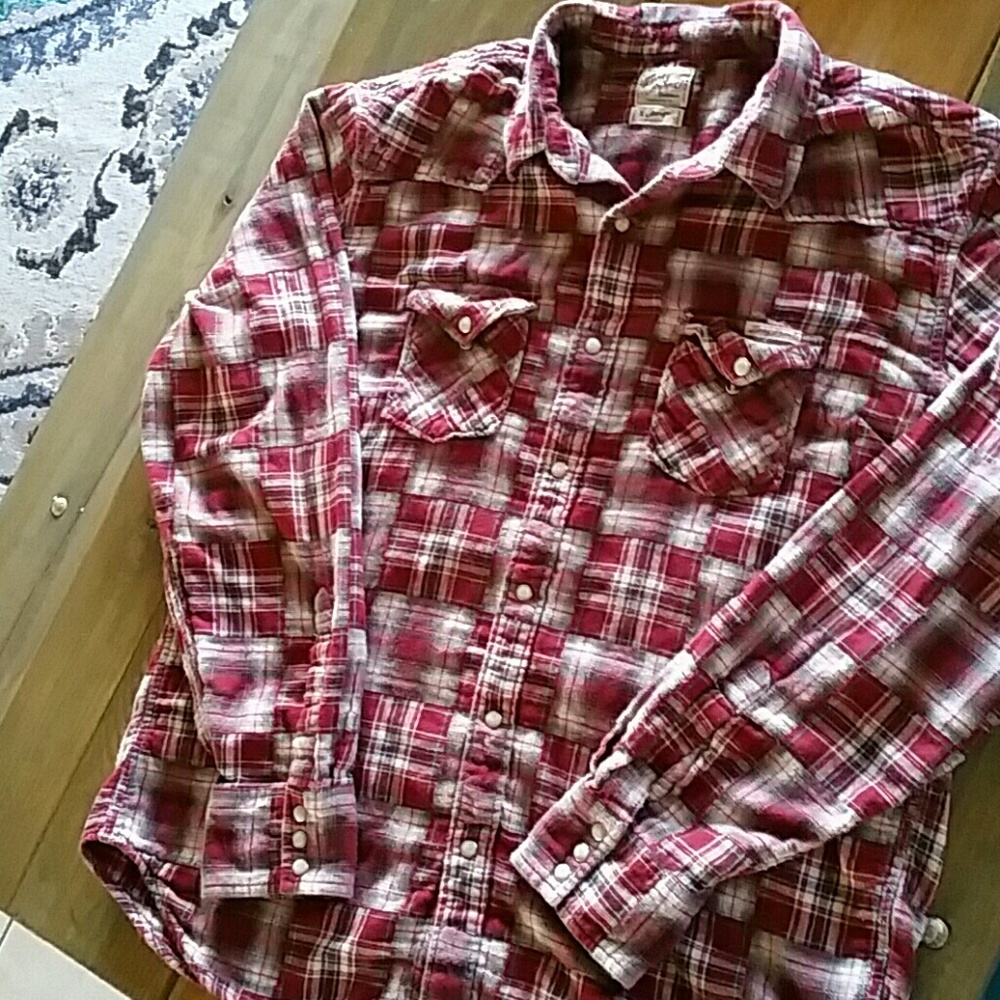 Mens Lucky Brand Button Down Patchwork Size XL