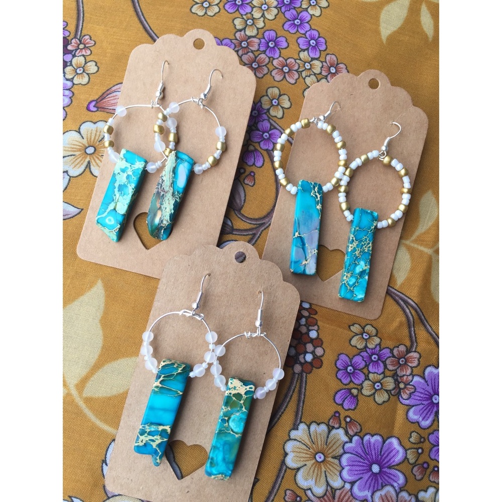 Jasper Beaded Hoop Earrings