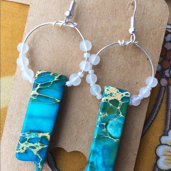 Jasper Beaded Hoop Earrings - Picture 2 of 6