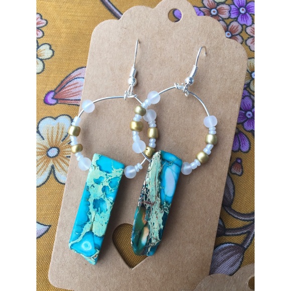 Jasper Beaded Hoop Earrings - Picture 4 of 6