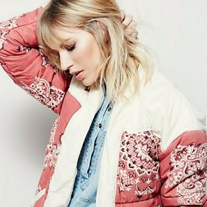 Free People Printed Poplin Coat in Red