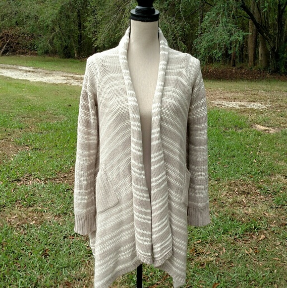 BCBG Sweater Beige Stripped XXS Open Cardigan - Picture 2 of 5