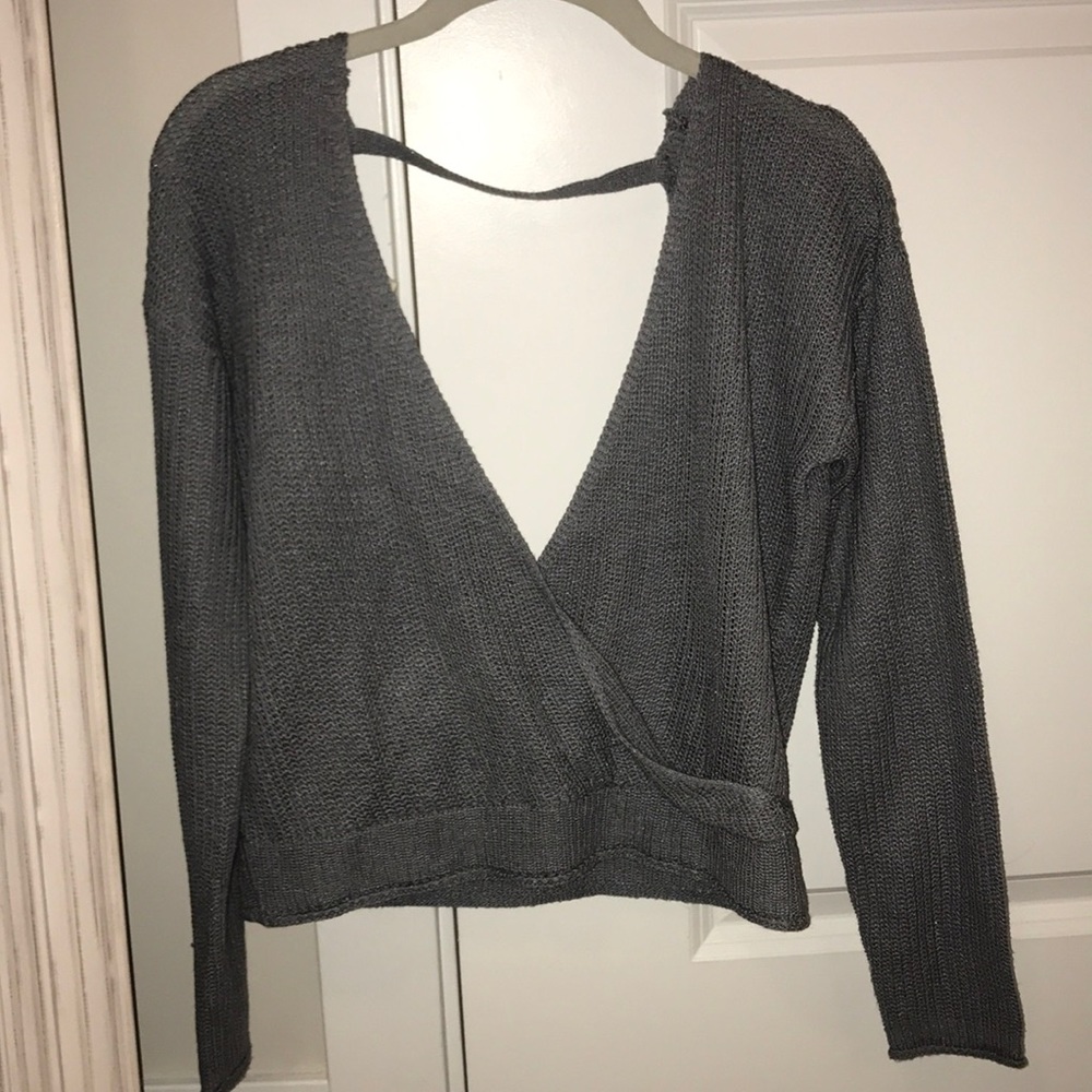 Gray cross front sweater
