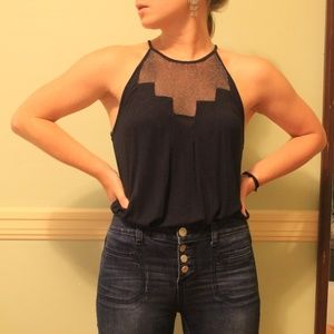 Geometric Gold Mesh & Navy Top