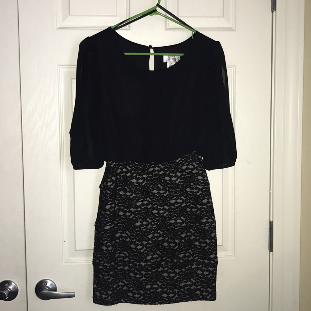 A black and beige dress with lace!