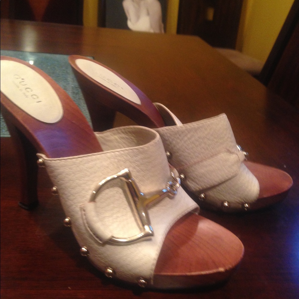 Gucci Wood Horsebit Clog 37.5 white leather