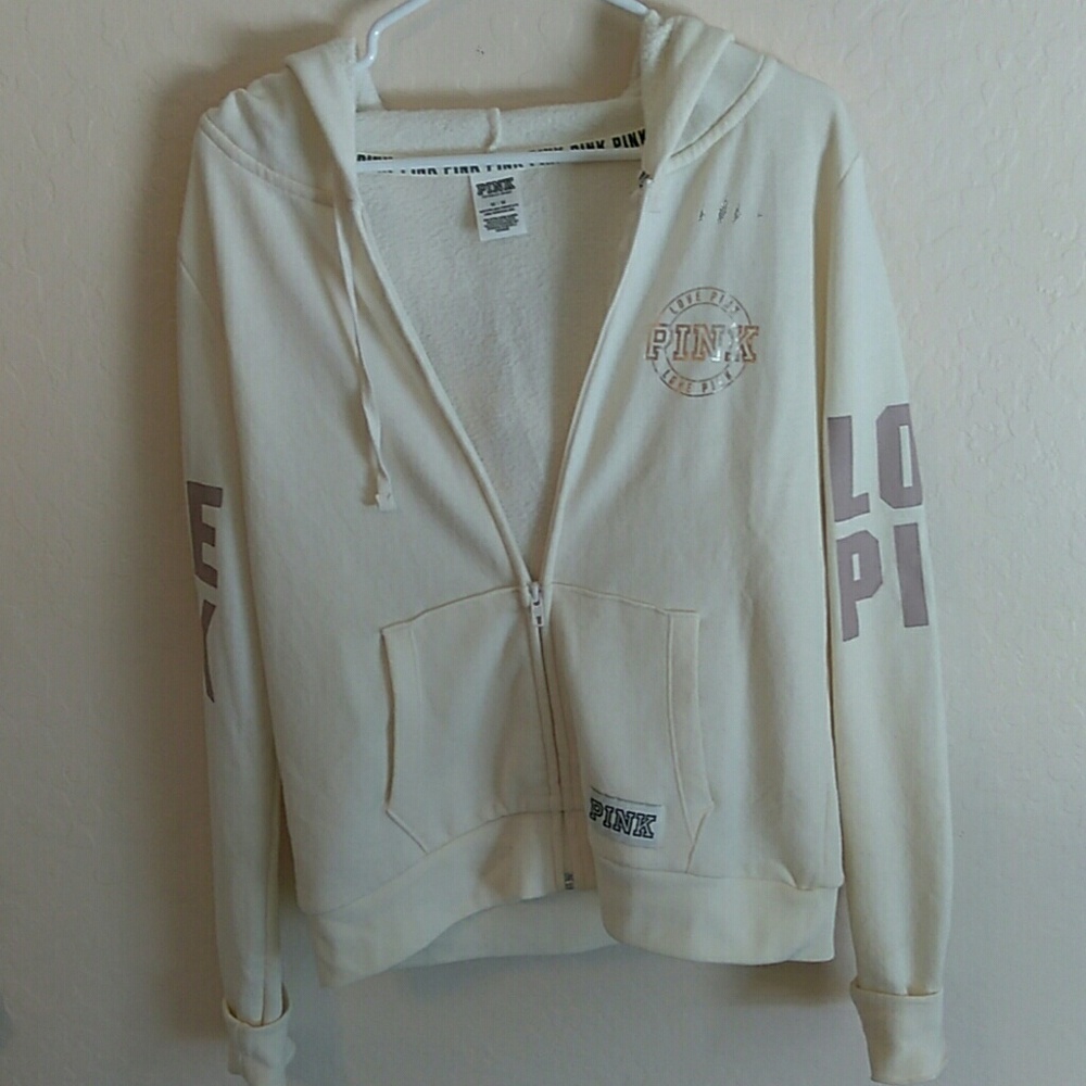 Cream long sleeve zip up jacket