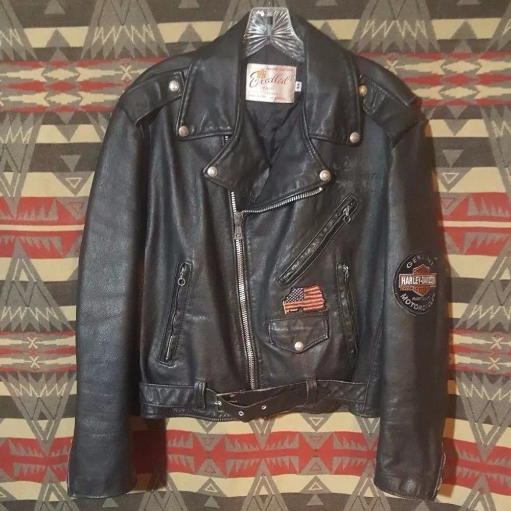 Excelled Black Leather Jacket Biker Harley M/L