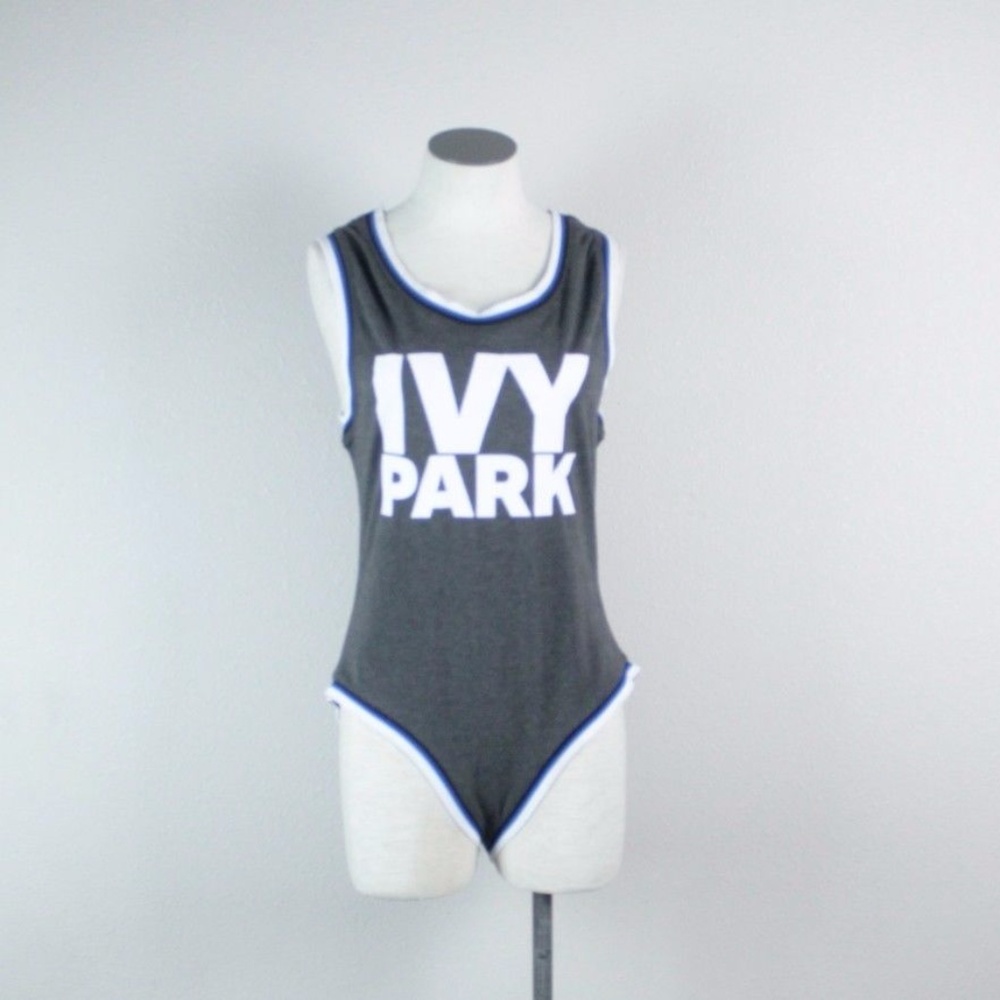 Ivy Park Logo Grey Stripe Bodysuit One Piece M