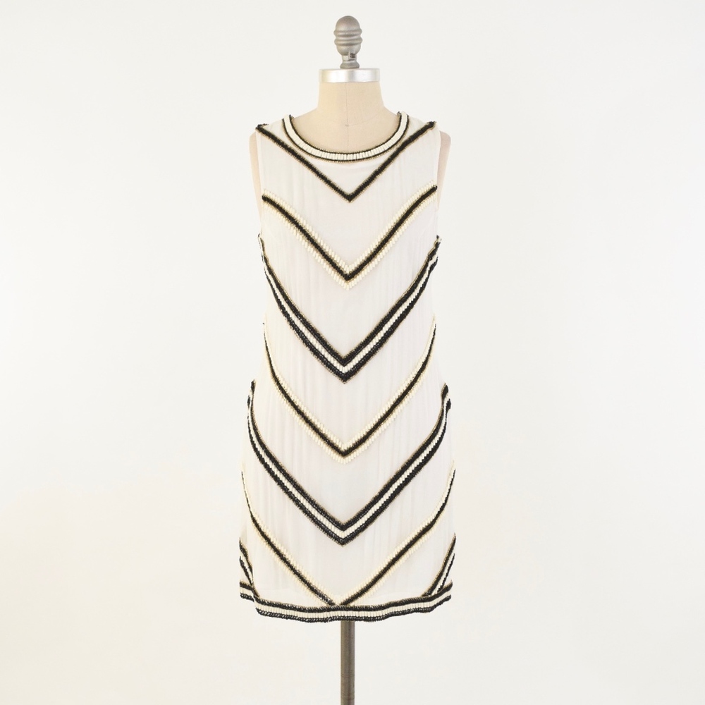 ❌SOLD❌Karina Grimaldi White Silk Beaded Mini Dress - Picture 2 of 8