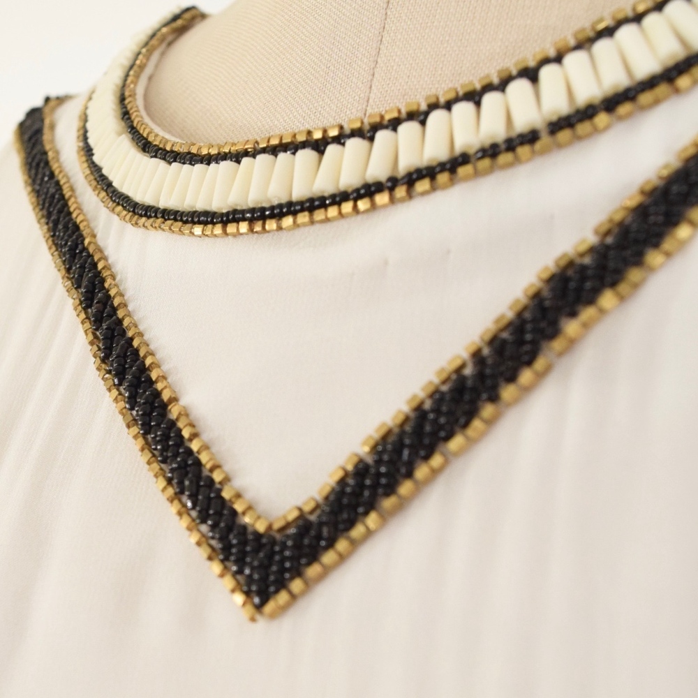 ❌SOLD❌Karina Grimaldi White Silk Beaded Mini Dress - Picture 4 of 8