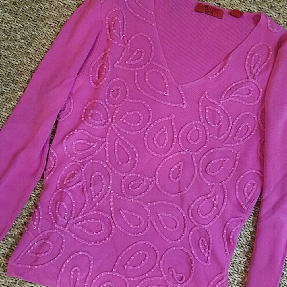 Fushia Pink beaded sweater top
