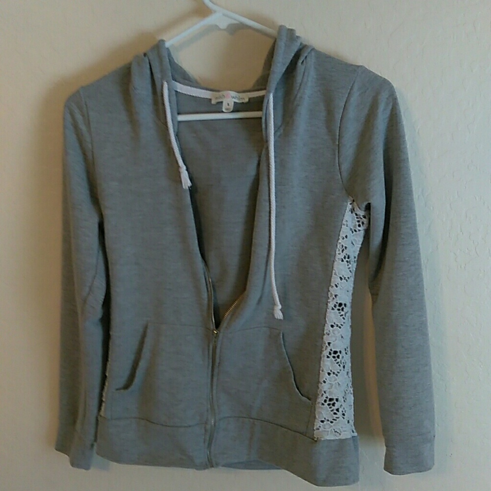 Grey with white lace sides zip up jacket