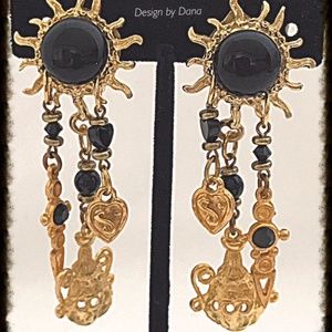 Museum Gold-Onyx--Heart-Sword-Cross-Charm Earring