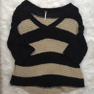 Free People Black&Tan Striped Chunky Knit Sweater