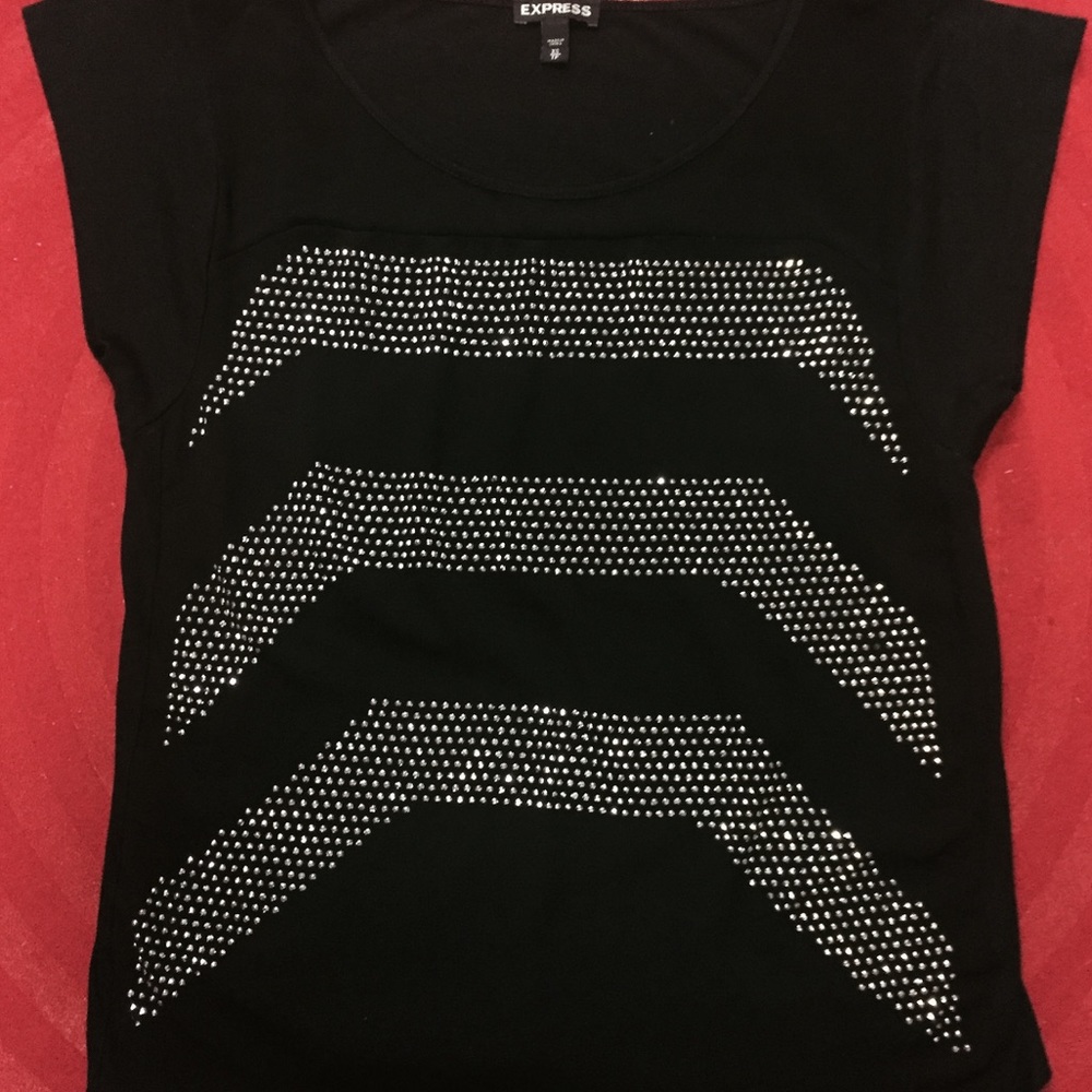 Express XS Black Dress Blouse Shirt Rhinestones