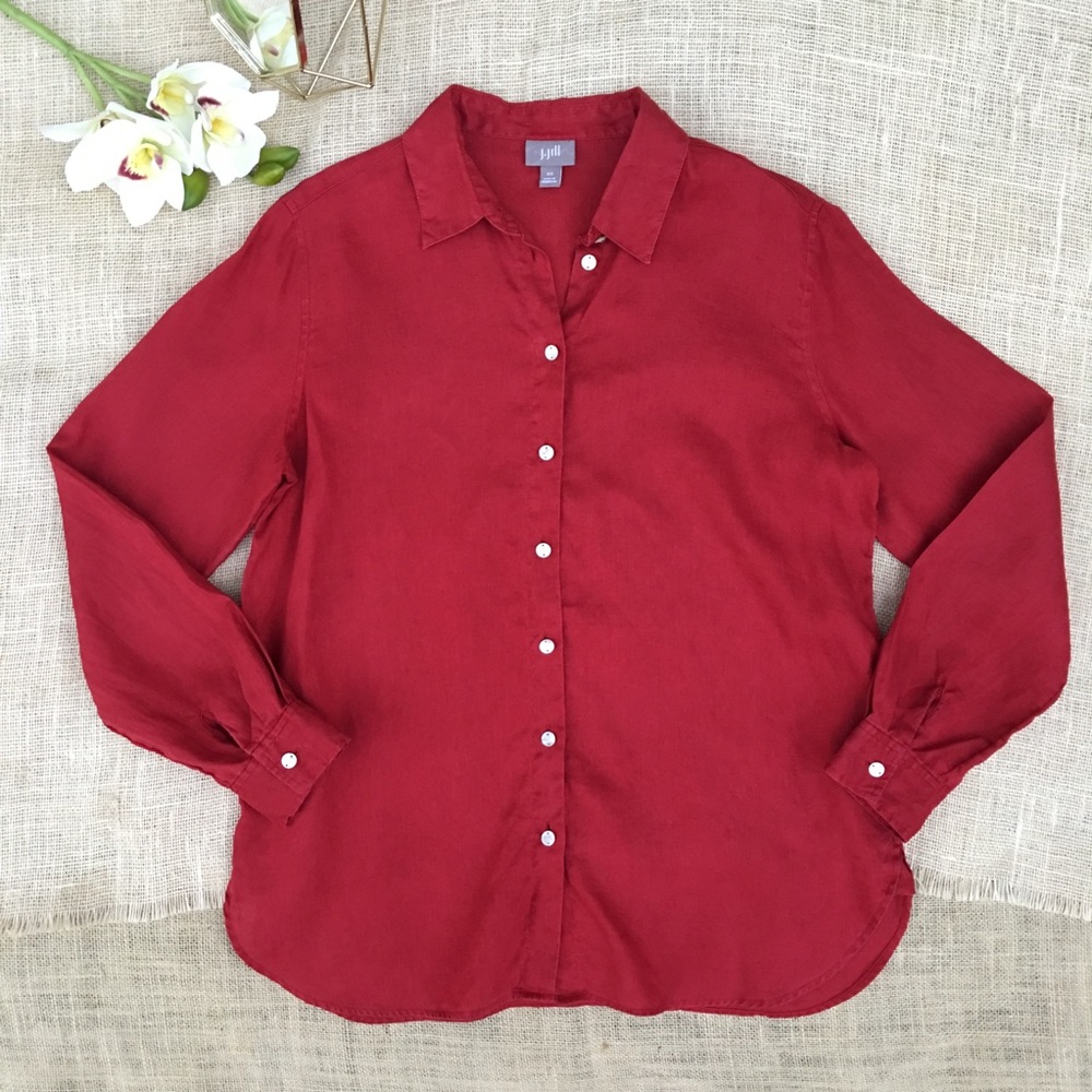 J. Jill Shirt Top Linen Button Long Sleeve Casual