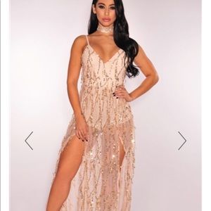 Long Sheer Gown with Flowing Sequins