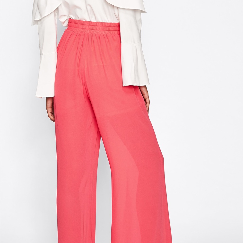 🆕Coral Chiffon self Belted palazzo pants - Picture 5 of 8