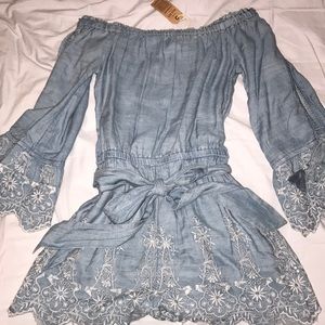 Denim American eagle Romper with bow