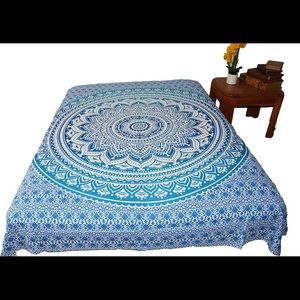 Twin Hippie Blue Green Mandala Tapestry Ombre