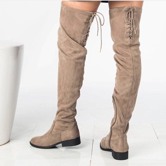 Taupe Suede Over the Knee Boots - Picture 2 of 6